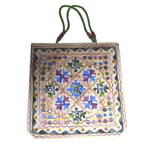 Sac fourre-tout brodé de fleurs de Bohème de grande capacité Fermeture à glissière élégante Conception colorée en coton pour Shopping décontracté Voyage - Product Image 5