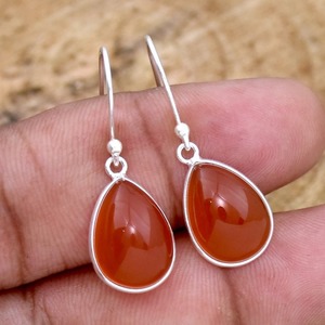 Girls and Women 925 <b>Solid</b> Sterling <b>Silver</b> Dangle Earrings with <b>Silver</b> Gemstone Carnelian Trendy Drop Earrings Jewelry - Product Image 2