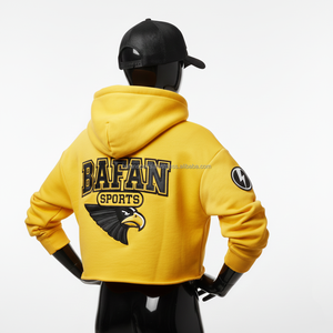 Haut à capuche pour femme de qualité supérieure, tissu en polaire doux 300 GSM, couleur jaune, avec logo personnalisé brodé et design de patch imprimé - Product Image 5