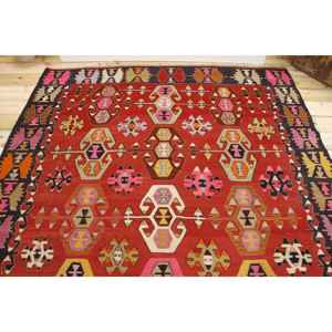 Tapis turc vintage 6,2x9,2 pieds, tapis abstrait rouge - Product Image 3