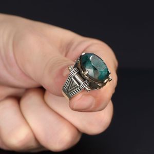 Azuris Custom Logo 925 Sterling Silver Ottoman Style <b>Men's</b> <b>Ring</b> Naturel <b>Black</b> Stone Handmade in Turkey VALKH1508 - Product Image 3
