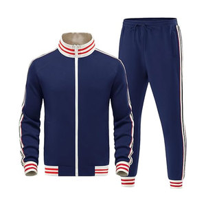 ชุดวอร์มสองชิ้นซิปเต็มสำหรับผู้ชายชุดวอร์มขนแกะลายทางที่สมบูรณ์แบบสำหรับกีฬายิมออกกำลังกายและความสะดวกสบายในชีวิตประจำวันสีน้ำเงินเข้ม - Product Image 1