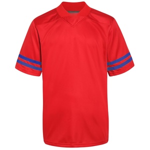 Nouveau maillot de football unisexe respirant rouge avec rayures bleues sur manches courtes, options de logo et de couleur personnalisés – Collection 2026 - Product Image 1