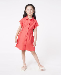 Boutique Fashion Party <b>Dress</b> 13-Year-<b>Old</b> Baby Girls Cotton Eco-Friendly Breathable Elasticated Waist Turn-down Collar Short - Product Image 1