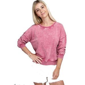 Sudadera Vintage Negra Extra Grande para Mujer 2023, 350 g/m², 100 % Algodón, Cuello Redondo, Lavado Ácido, Impresión de Logotipo Personalizado - Product Image 1