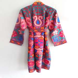 Handmade Women's Suzani Jacket Embroidered Cotton Winter <b>Coat</b> in Long or Short Robe Style Boho Style - Product Image 6