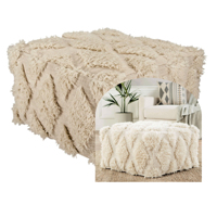 Pouf carré en coton doux tufté, fait main, abstrait, blanc berbère, pour salon, canapé, animal de compagnie, décoratif, style glamour