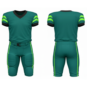 ชุดเสื้อและกางเกงอเมริกันฟุตบอลแบบสั่งทำขายส่งสำหรับผู้ชาย สีเขียวอมฟ้า พร้อมลายแถบสีนีออน - Product Image 3