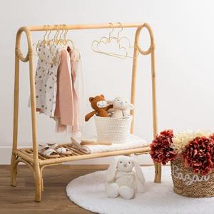 Perchero de ratán natural para ropa de niños y adultos, Perchero de tela con cesta de almacenamiento para decoración del hogar - Product Image 4