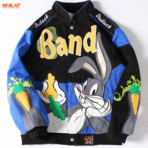 CVarsity Hommes Letterman Baseball Noir Laine Véritable Noir Manches En Cuir Veste Bleu Et noir Varsity Broderie Travail - Product Image 4