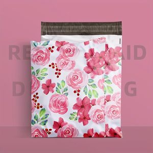 Bolsas de Poliéster 25x33cm Autoadhesivas, Resistentes al Agua y a Desgarros, Duraderas, 2.3M, Rosa Floral Rojo - Product Image 5