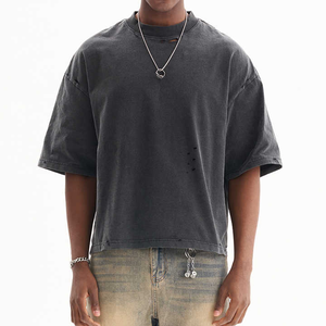Vintage <b>Acid</b> Wash Men'S Distressed T-Shirt Oversized <b>Drop</b> Shoulder 100% Cotton Streetwear Heavyweight Custom Unisex Boxy T-Shirt - Product Image 1