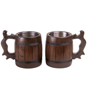 Tasse à bière en bois faite à la main tasse à bière en bois de chêne rouge avec acier inoxydable 304 pour hommes taille personnalisée vaisselle finie en bois antique déco - Product Image 1