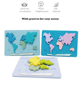 3D Silicone Câu Đố trẻ em của Khối Bản đồ thế giới minh họa đồ chơi giáo dục <span class=keywords><strong>Montessori</strong></span> cho trẻ em - Product Image 3