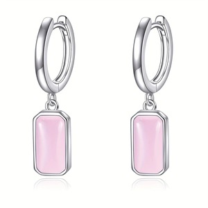 Vente en gros de boucles d'oreilles carrées en quartz rose pierres précieuses d'origine éthique en argent sterling pour la fête ou un cadeau acheter en ligne - Product Image 3