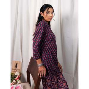 Conjunto coordinado de algodón estampado a mano en azul, Salwar Kameez Butti con diseño único dibujado a mano - Product Image 5