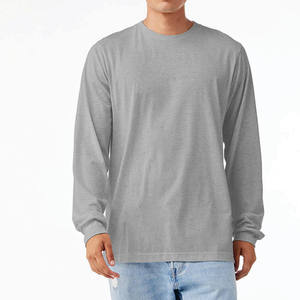 mens heather grey <b>plain</b> solid blank casual <b>long</b> <b>sleeve</b> tshirt crewneck basic tee <b>top</b> - Product Image 1