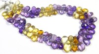 Lot en gros de perles lisses en vrac de 9 pouces, pierres précieuses naturelles Citrine jaune et Améthyste violette en forme de poire, 6-11 mm, qualité supérieure, fabriquées en ZA
