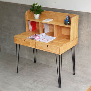 Solid Wood 100x60x115cm Computer Desk with Integrated Bookshelf and Modern Hairpin <b>Iron</b> Legs BD68109 for Bedroom or Hotel - Product Image 5