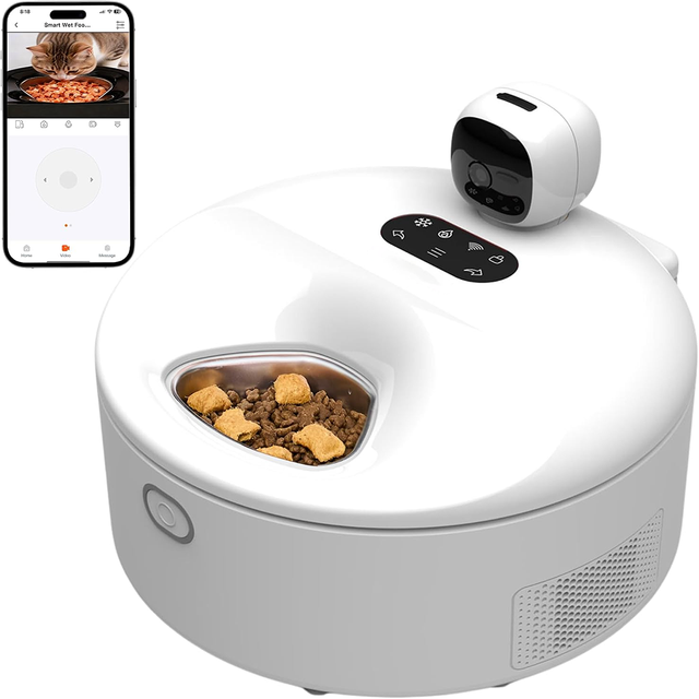 Smart Refrigerated Wet Food Pet Feeder Camera WiFi Automatic Cooling Fresh Preserve Auto Feeder Cats Stainless Lovely Charge