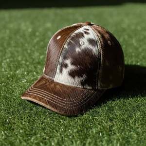 Gorra de béisbol unisex de 6 paneles de cuero con pelo sintético, teñida anudada en marrón y blanco, de algodón, ajustada, informal, para primavera y verano, 58-60CM - Product Image 4
