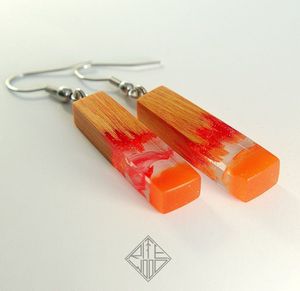 ต่างหูรูปหัวใจทำจากเรซินฟอยล์สีทองรูปทรงเรขาคณิตทรงกลมทรงสี่เหลี่ยมรูปหยดน้ำทำจากไม้ - Product Image 1