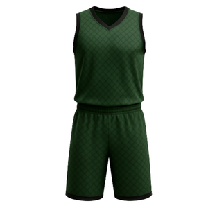 Nuevo Diseño de Uniforme de Baloncesto con Patrón de Diamantes Verde Oscuro - Conjunto Deportivo Personalizado Sublimado con Camiseta de Cuello en V y Pantalones Cortos - Product Image 1