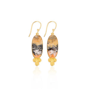 Bumble Bee Jasper Dangle Boucles d'oreilles Femme Classique Bohème Jaune Plaqué Or Laiton Bijoux Ovale Pierres Précieuses Bijoux - Product Image 1