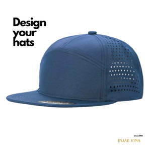 Casquette de golf 7 panneaux hydrophobe à ventilation laser, logo personnalisé, visière plate, snapback, performance respirante, fabriquée au Vietnam - Product Image 1