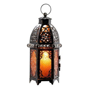 Farol de Metal Negro de Estilo Nórdico con Vidrio de Color Naranja para Decoración Navideña del Hogar y Jardín - Product Image 1