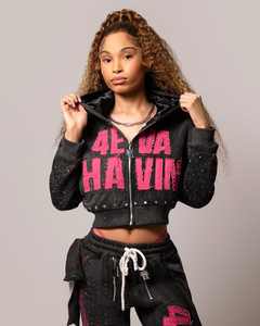 Personalizado desgastado bordado Zip up Sudadera con capucha pantalones de chándal Fabricante de los hombres Chándal Rhinestone Sun Faded ácido lavado Sweatsuit - Product Image 2