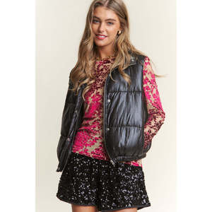 Gilet Imbottito Casual da Donna con Zip, Finitura Metallizzata Lucida, Logo Personalizzato Ricamato, Imbottitura in Cotone, Tessuto Personalizzabile - Product Image 1