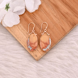 Boucles d'oreilles tendance bohèmes pour femmes en laiton plaqué or rose avec pierre précieuse Malinga Jasper, cadeau élégant pour mariages et fiançailles - Product Image 2