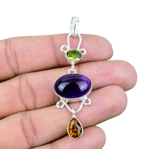 Joyería de piedras preciosas de amatista para mujer, colgante de estilo bohemio plateado, joyería de plata de ley 925, colgante hecho a mano, regalo para mamá - Product Image 1