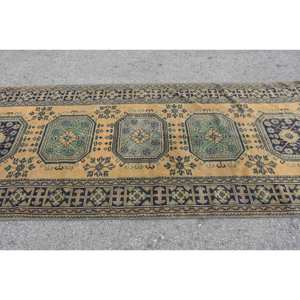 Classic <b>Boho</b> Yellow Blue Wool <b>Rug</b> 4.4 X 11.1ft Turkish Style Patchwork Rectangle for Living Room Entryway Teen's Hallway Latex - Product Image 4