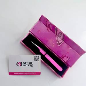 GETUP BROSONS Pince à épiler en acier inoxydable pour cils, pointe de précision, boîte rose, isolation, prise parfaite, 10 mm, extension de cils, personnalisable - Product Image 2