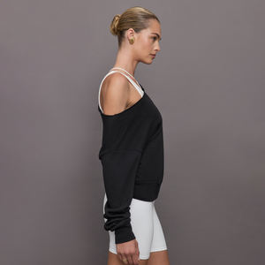 2024 personalizado Sexy transpirable fuera del hombro algodón francés Terry liso teñido sudadera de gran tamaño para mujeres para otoño - Product Image 2