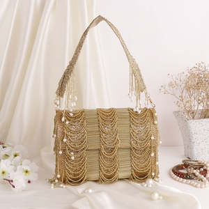 Fancy Lady <b>Vintage</b> Bohemian Fashion Suede Embroidery Beaded Pearl Flap Clutch Bag Chains Bridal Party Use Evening Sling <b>Purse</b> - Product Image 1