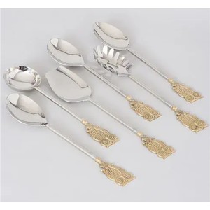 Juego de Cucharas de Servir de Acero Inoxidable de Lujo con Mango de Latón Dorado, Utensilios Decorativos para Buffet y Catering, Juego para Servir Ensaladas, Pasta y Sopa - Product Image 1