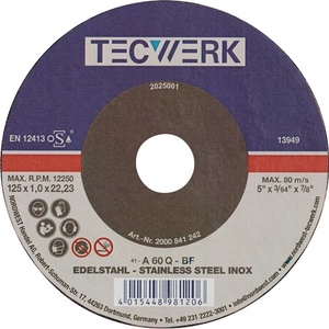 Disco de Corte INOX D230x1.9mm, Diámetro del Orificio 22.23mm, TECWERK - Paquete de 25 - Product Image 1