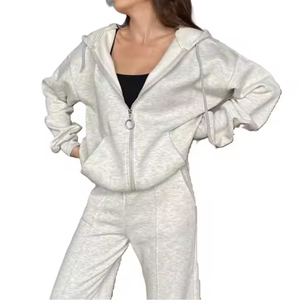 Chándal de mujer de alta calidad 100% algodón polar mujer chándales Color sudor cómodo ropa Casual chándales para mujer - Product Image 3