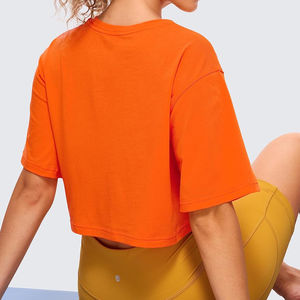 100% coton femmes couleur Orange haut court T-Shirts t-shirts courts de haute qualité pour Fitness décontracté dames hauts courts - Product Image 5