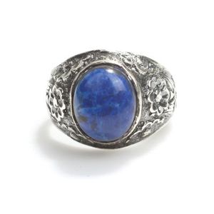 Handmade 925 Sterling <b>Silver</b> <b>Ring</b> for <b>Men</b> Oval Cut Lapis Lazuli Stone Engraved Bands Everyday Wear Natural Stone Jewelry - Product Image 6