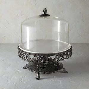 Soporte para Pastel de Metal Hecho a Mano con Cúpula de Vidrio, Ideal para Exhibición de Postres en Interiores y Exteriores - Product Image 1