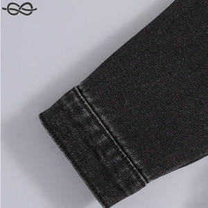 Veste en jean à rabat imprimé Expression pour garçons Fermeture à boutons Col encolure Vêtements décontractés Vestes en jean noir - Product Image 2