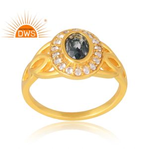 แหวนพลอย925สีเงินสเตอร์ลิง18K ชุบทองแหวนพลอยสีขาวและมอสโกรเมตจากธรรมชาติ - Product Image 1