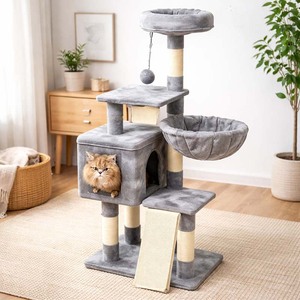 थोक आधुनिक बिल्ली के पेड़ मखमल कपड़े e0 ग्रेड पार्टिबोर्ड प्राकृतिक सिसल खरोंच पोस्ट पर्यावरण के अनुकूल पालतू खेल फर्नीचर - Product Image 1