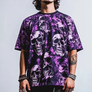 เสื้อยืดลายกราฟิกพิมพ์ลายหัวกะโหลกแบบยูนิเซ็กซ์ สไตล์ลำลองสำหรับฤดูร้อน ผ้าคอตตอนผสม ทรงปกติ - Product Image 2
