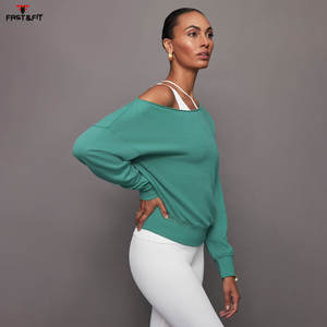 สเวตเชิ้ตพิมพ์ลายแนวสตรีทสเวตเชิ้ตคอปาดไหล่ผ้าคอตตอนโพลีเอสเตอร์ปักลาย - Product Image 2