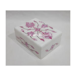 Wedding Jewelry And Business Gifting Purpose White Marble Pink Mother Of Pearl Flower Inlay Design Jewelry <b>Boxes</b> In Best Price - Product Image 2